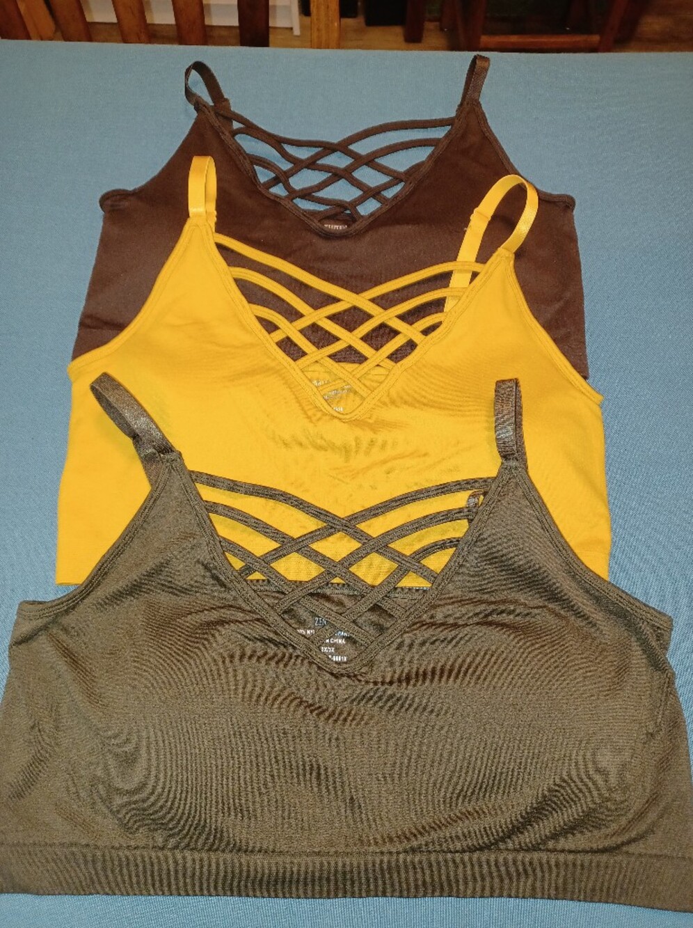 New Zenana Outfitters Crisscross Strappy Bralettes- Mustard, Brown, Olive